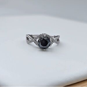 One carat, gray moissanite 925 sterling silver ring